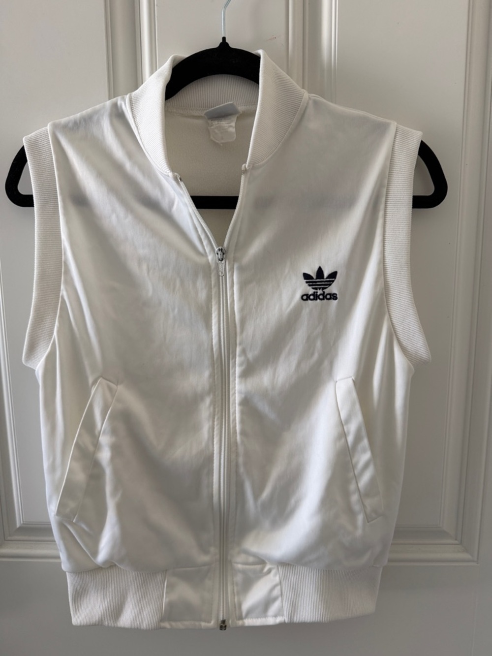 adidas White Sleeveless Zip-Up Track Vest with Black Trefoil
